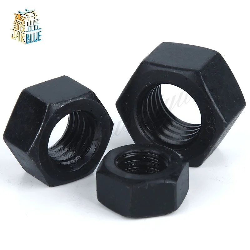 Hex Nut 50/100Pcs M2 M2.5 M3 M4 M5 M6 DIN934 Black Carbon Steel Hexagonal Nuts Grade 8.8 hexagon nuts carbon steel nuts