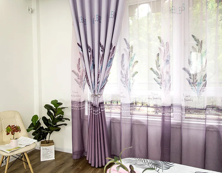 Современные скандинавские украшения дома шторы фиолетовые Перья затемненные шторы для гостиной спальни пол окна шторы T272#4