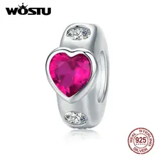 WOSTU 925 пробы серебро роза красное сердце бусины подходят браслет Подвеска шармы для женщин свадебный Любовник Ювелирные изделия CTC123