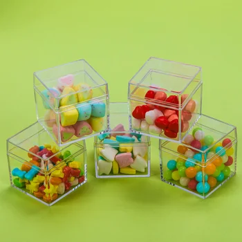 

5*5*5CM Hollow Cube Transparent Plastic Gift Box Wedding Favor Sweet Cake Gift Candy Box PS Plastic Transparent Cube Case