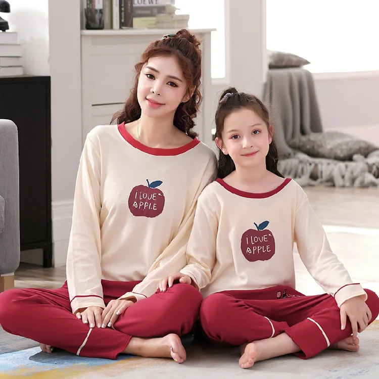 

Parent And Child Pajamas Mother & Daughter Spring And Autumn Children Pure Cotton Set Girls Long Sleeve Thin Baby Kids Autumn Ho