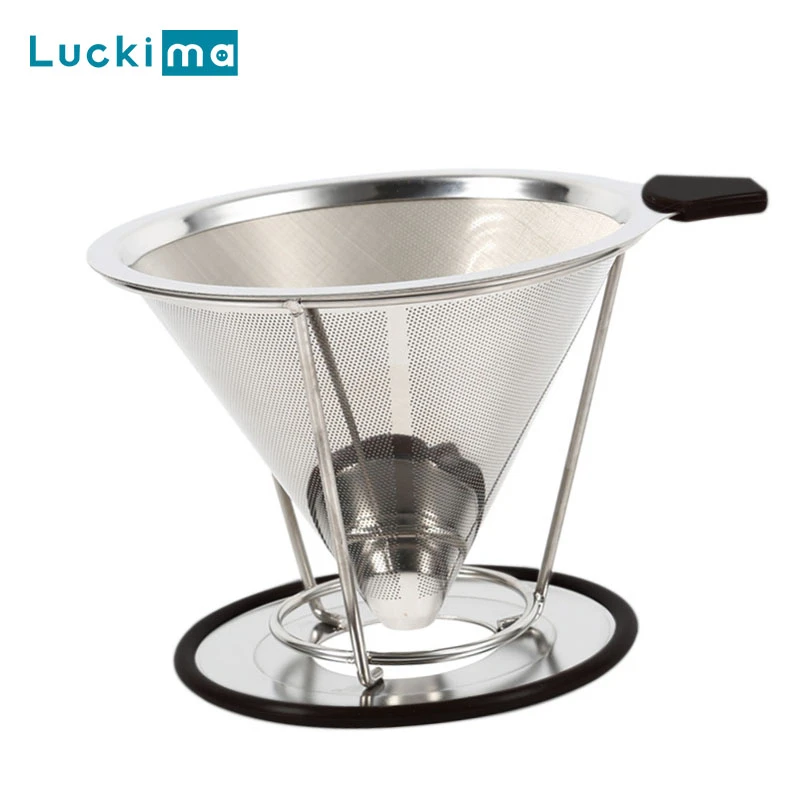 Stainless Steel Pour Over Coffee Dripper Filter Metal Cone Reusable For