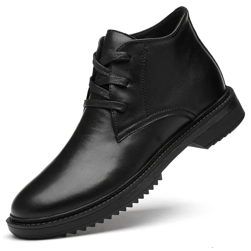 

2019 Autumn And Winter New Style High Shoes Men Full-grain Leather plus Velvet Warm Elevator MEN'S SHOES 6 Cm Men Cotton-padded
