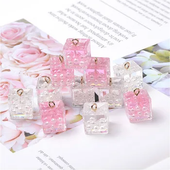 

6Pcs Korea Geometric Square Simulated Pearl Resin Charms Pendants For DIY Fashion Earrings Jewelry Making C263
