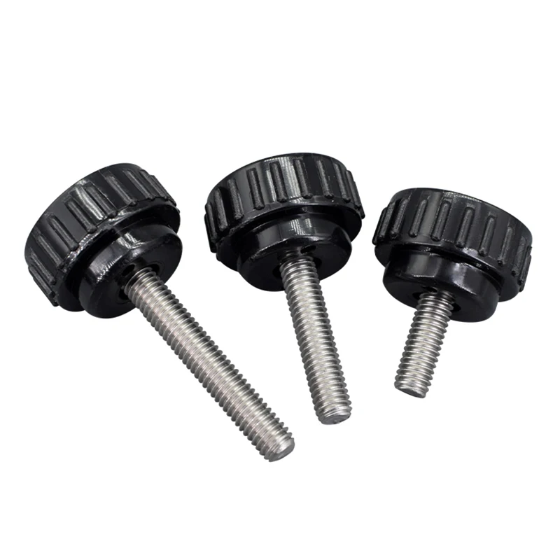 Pack De 4 Tornillos Moleteados M6x25mm - Acero Inoxidable 304, Pomo Negro Para Apriete Manual