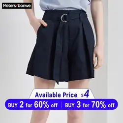 Metersbonwe/женские широкие шорты для девочек в Корейском стиле, новые стильные повседневные шорты в стиле ретро летние ремни, шорты