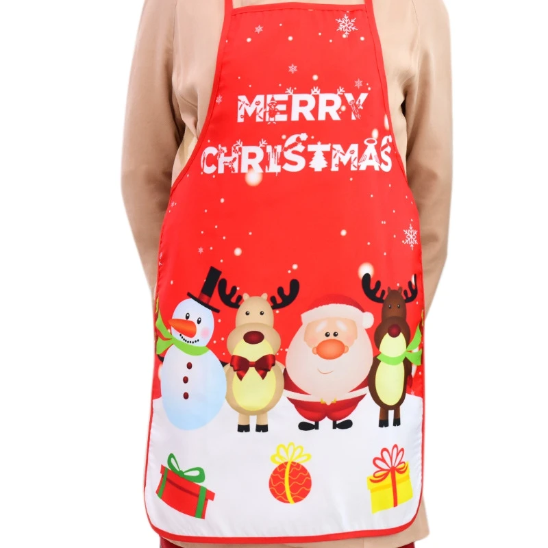 

GN Christmas Decoration Fabric Christmas Print Apron Family Bar Santa Elf Elk Pattern Home Kitchen Supplies