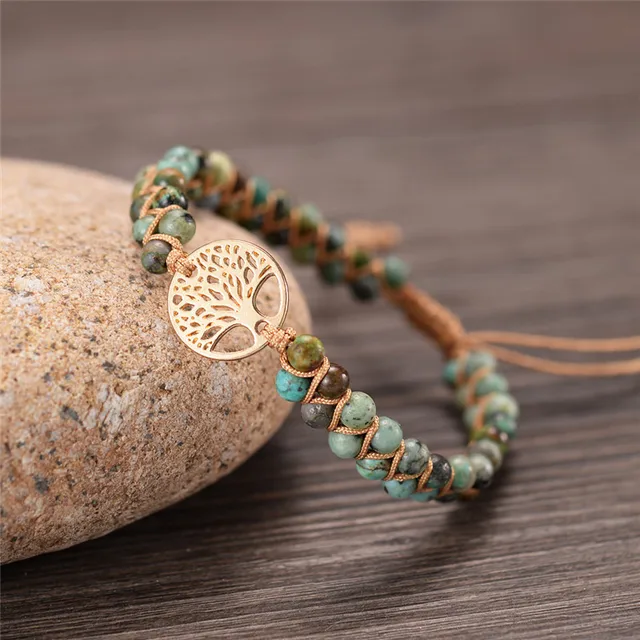 Natural Stone Tree Of Life Charm Bracelets For Women Handmade Beads String Braided Bracelet Yoga
