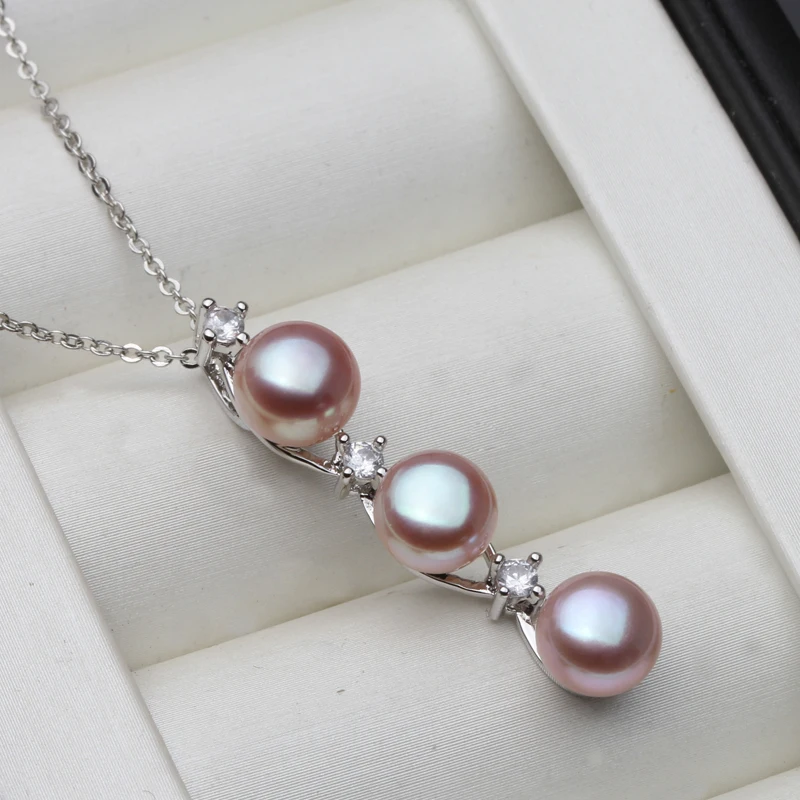 White Freshwater Pearl Pendant Necklace For Women,Real Natural Pearl 925 Silver Chain Necklace Pendant Fine Jewelry