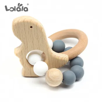 

Baby Teether Bracelet Wooden Animals Can Chew Beads Food Grade Silicone Teethers Nursing Rattles Baby Toys Teether