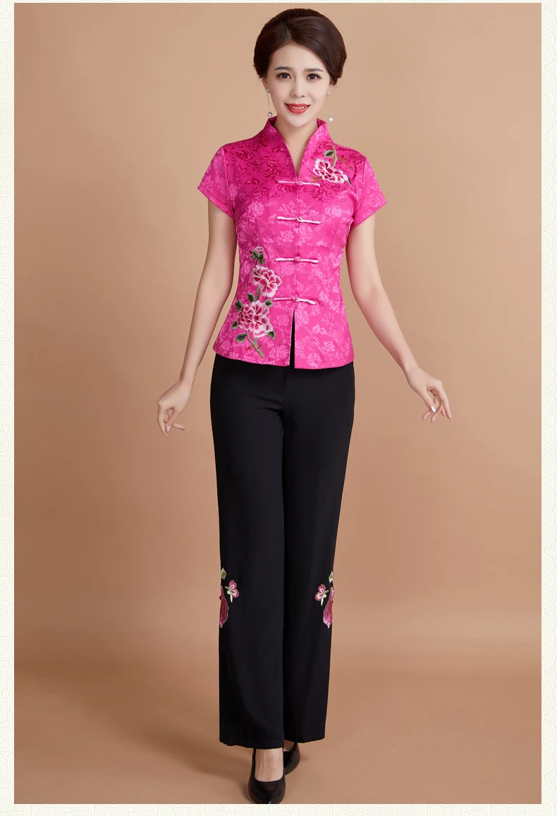 Blusas mujer, хлопковая и льняная рубашка чонсам, летнее платье с короткими рукавами в китайском стиле, костюм Тан, комбинезон в китайском народном стиле