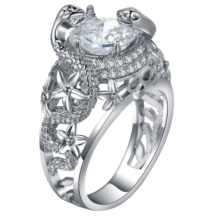 

Luxury Women Silvery Zircon Crystal Ring Flower Ring Cocktail Party Jewelry Valentine Day Gift European Engagement Wedding Ring