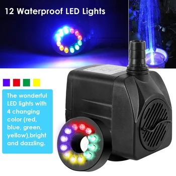 

Fountain Pump Ultra Quiet 12 LED Pond Fish Tank Fountain Water Pump Water Tank 15W Water Fountain Pump Filter Fish Pond Fountain