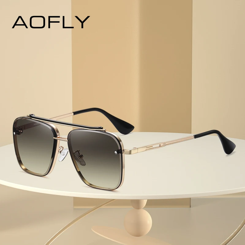 

AOFLY Rimless Sunglasses For Men Luxury Designer Fashion Female Square Anti Glare Driving Sun Glasses Male zonnebril heren UV400