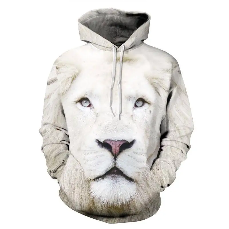 Mens Hoodies Funny 3D Tiger Lion Print Animals Sweatshirt Casual Loose Pocket Long Sleeve Winter Men Hoodies Unisex Pullovers - Цвет: WHITE