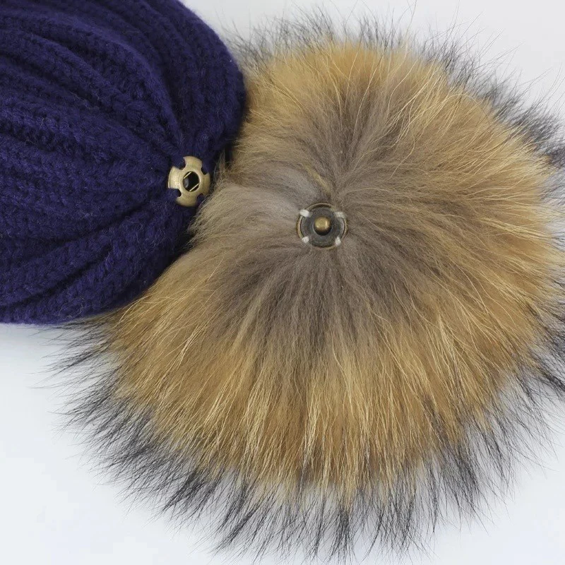 2pcs Fluffy Faux Fur 12cm Ball with Press Button for Baby Girl Pompoms Beanie Hat Accessories Press Stud Ball