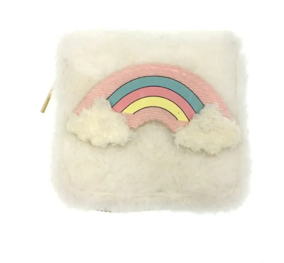 

Korean version of the plush rainbow patch children's bag short paragraph small wallet student card package clutch bag