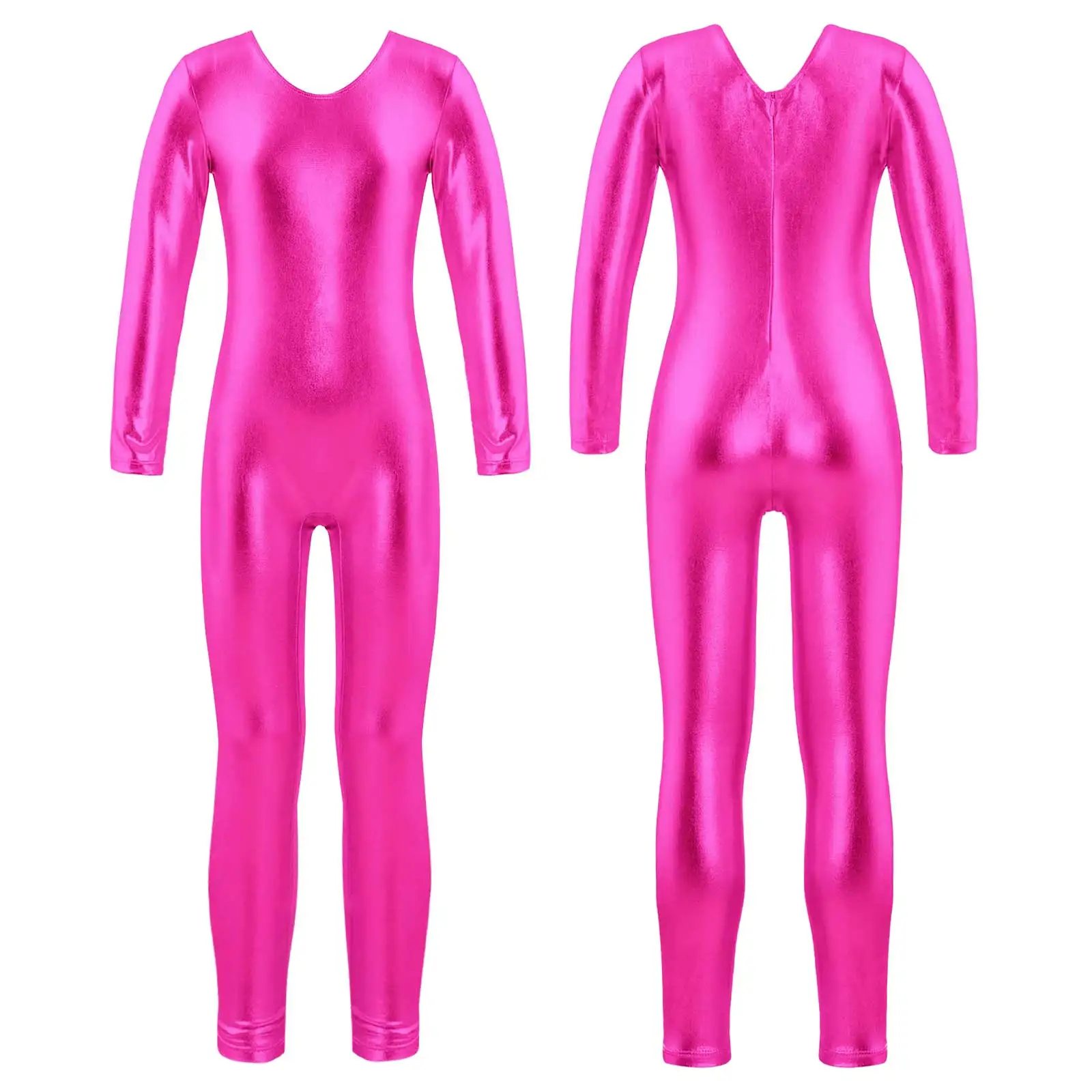 Combinaison une pièce à manches longues pour filles, combinaison pour enfants, combinaison intégrale imbibée de métal brillant, vêtements de danse AqWorkout Team dehors