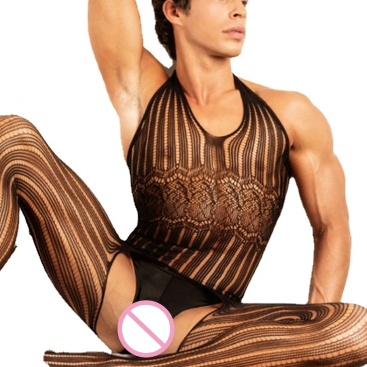 Fetish Underwear for Men's Body Stockings Man Fishnet Bodysuits Crotchless Lingerie Sissy Jumpsuit Male Erotic Porno Sleepwear