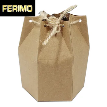 

6*12*14.5cm Gift Candy Party Hexagon Doypack Craft Paper Box With Rope 20Pcs/ Lot 2.36"x4.72"x5.7" Nut Stand Up Kraft Pack Boxes