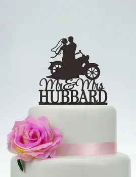 

Bride And Groom On motorcycle Silhouette,Mr And Mrs Wedding Cake Topper With Last Name,Custom Cake Topper,Couple on Moto Cake To