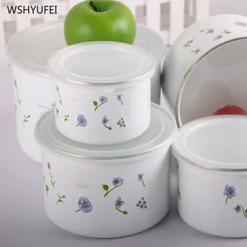 

1PCS enamel large-capacity refrigerated sealed fresh food salad bowl fruit pastry plate snack candy storage box kitchen supplies