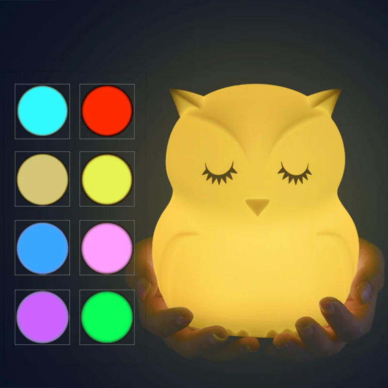 Cute Owl Cartoon LED Lamp Colorful  Creative Silicone Night Light Children's Toy Lamp Bedroom Decoration USB charging Light