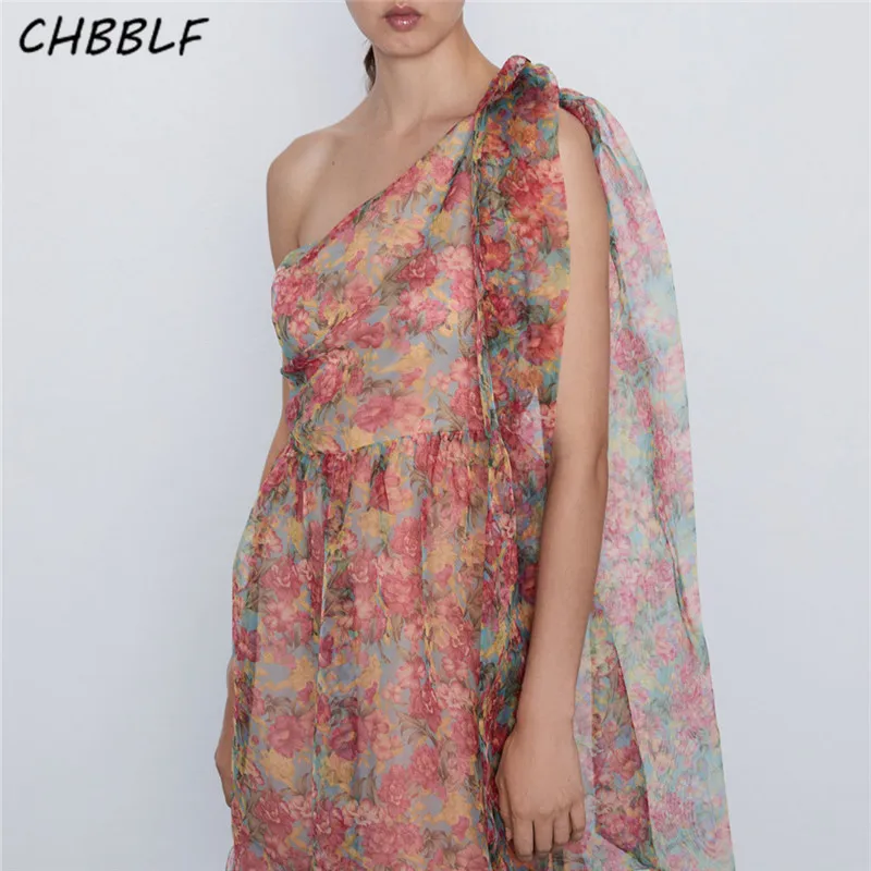 CHBBLF женское мини-платье с принтом на одно плечо боковой молнией женские