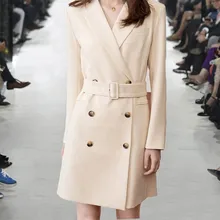 Блейзер, платье для женщин, тонкий, длинный рукав, для офиса, для девушек, для работы, бизнес, Формальное, подиум, дизайнерское, высокое качество, vestidos, на пуговицах, с поясом