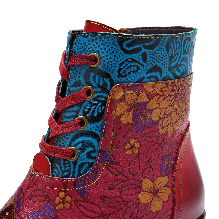 D Knight Vintage Splicing Printed Ankle Boots For Women Shoes Woman Genuine Leather Retro Block Med Heels Fall Winter Women Boot (4)