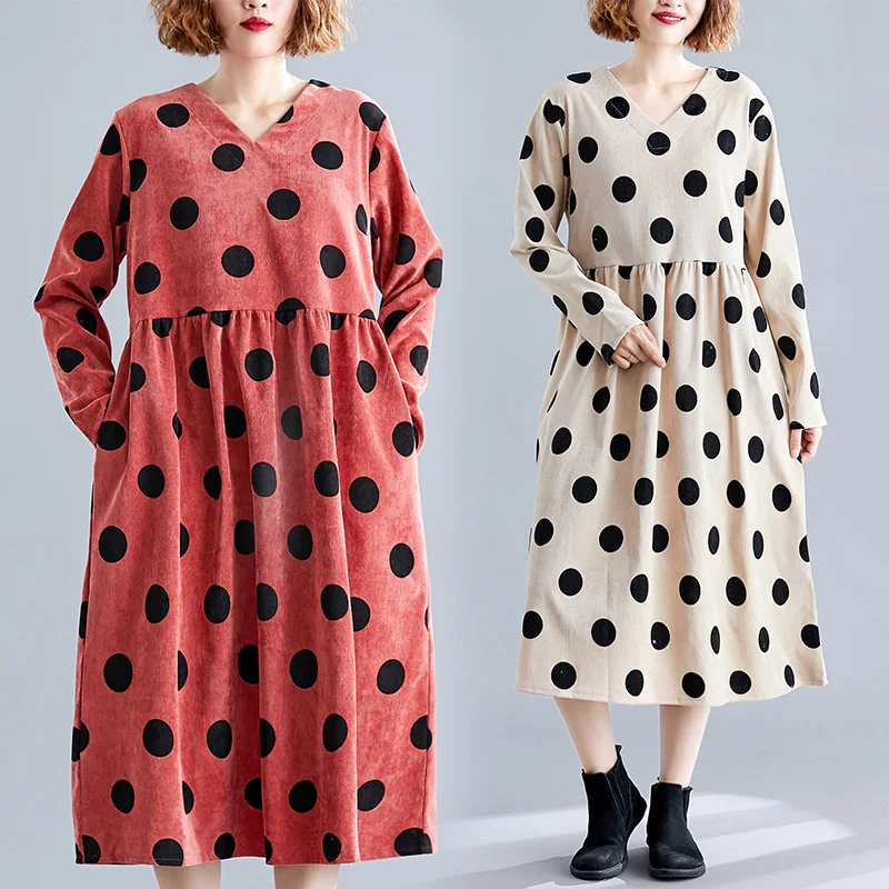 

Women's Corduroy Autumn New Style 2019 Korean-style Loose And Plus-sized Women's Fashionable Comfortable Dotted Long Sleeve Even