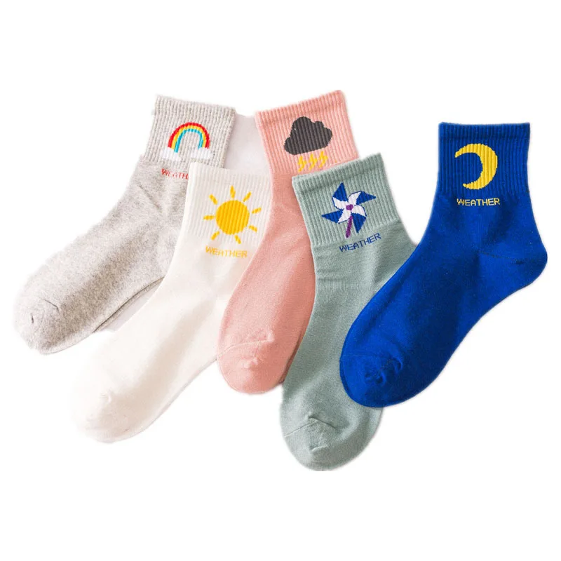 

NEW Korean Cartoon Weather Gifts for Women 100 Cotton Socks Harajuku Casual Sport Fashions Kawaii Funny Happy Multicolor Socks