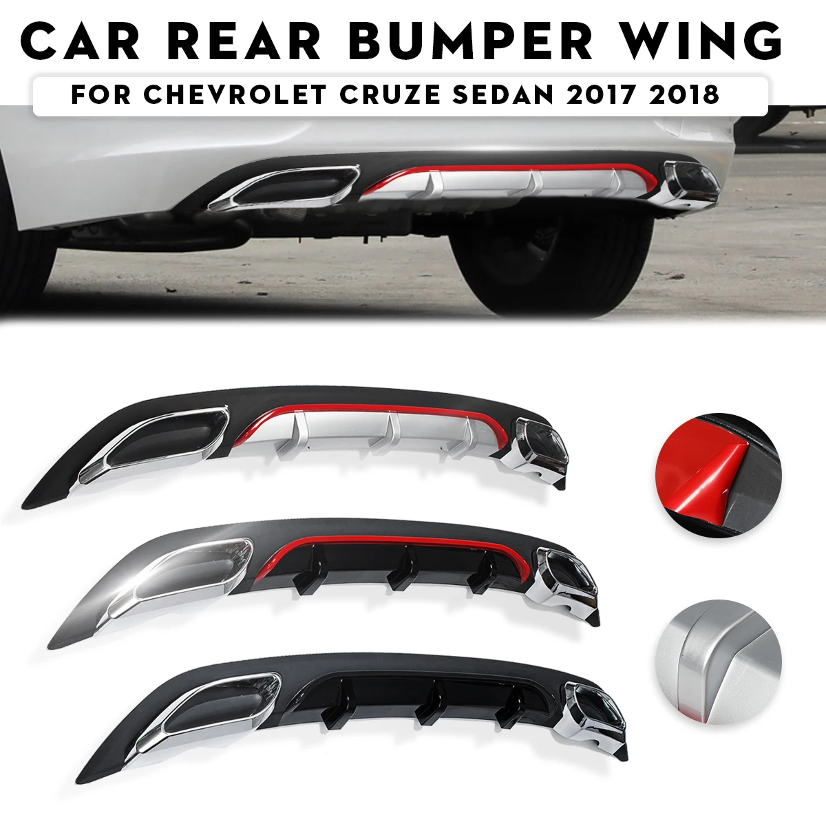 

Car Tail Back Rear Bumper Protector Guard Cover Spoiler Crashproof Lip For Chevrolet For Cruze Sedan 2017 2018