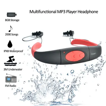 

8GB IPX8 Waterproof MP3 Player Radio FM Headset Wearing for Diving Swimming Surfing Underwater Sports Headphone 1 Year Warranty