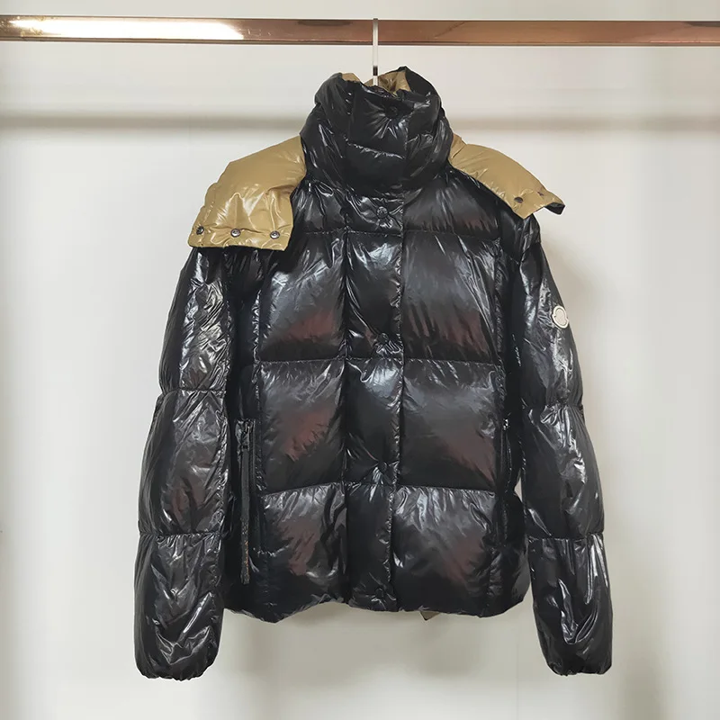 

2019 autumn and winter new women's down jacket Casual short High collar Glossy loose fashion Hooded down jacket
