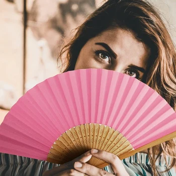 

24PcsDIY Folding Paper Fan Handheld Bamboo Fan, Suitable for Wedding / Banquet / Banquet / Decoration (Pink)
