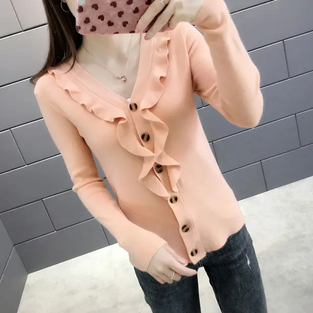 Cardigan Feminino Sweater Women 9300 Make The New Fungus And Heart Render Unlined Upper Garment Of 32-1 / F, 4 Row Shelves