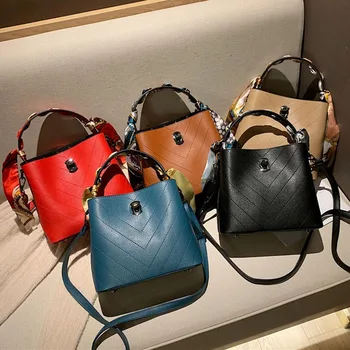 

Bucket Bags for Women 2019 Fashion Designer Brand Small Crossbody Bags Zippers Scarf PU Leather Shoulder Bag Handbags and Purses