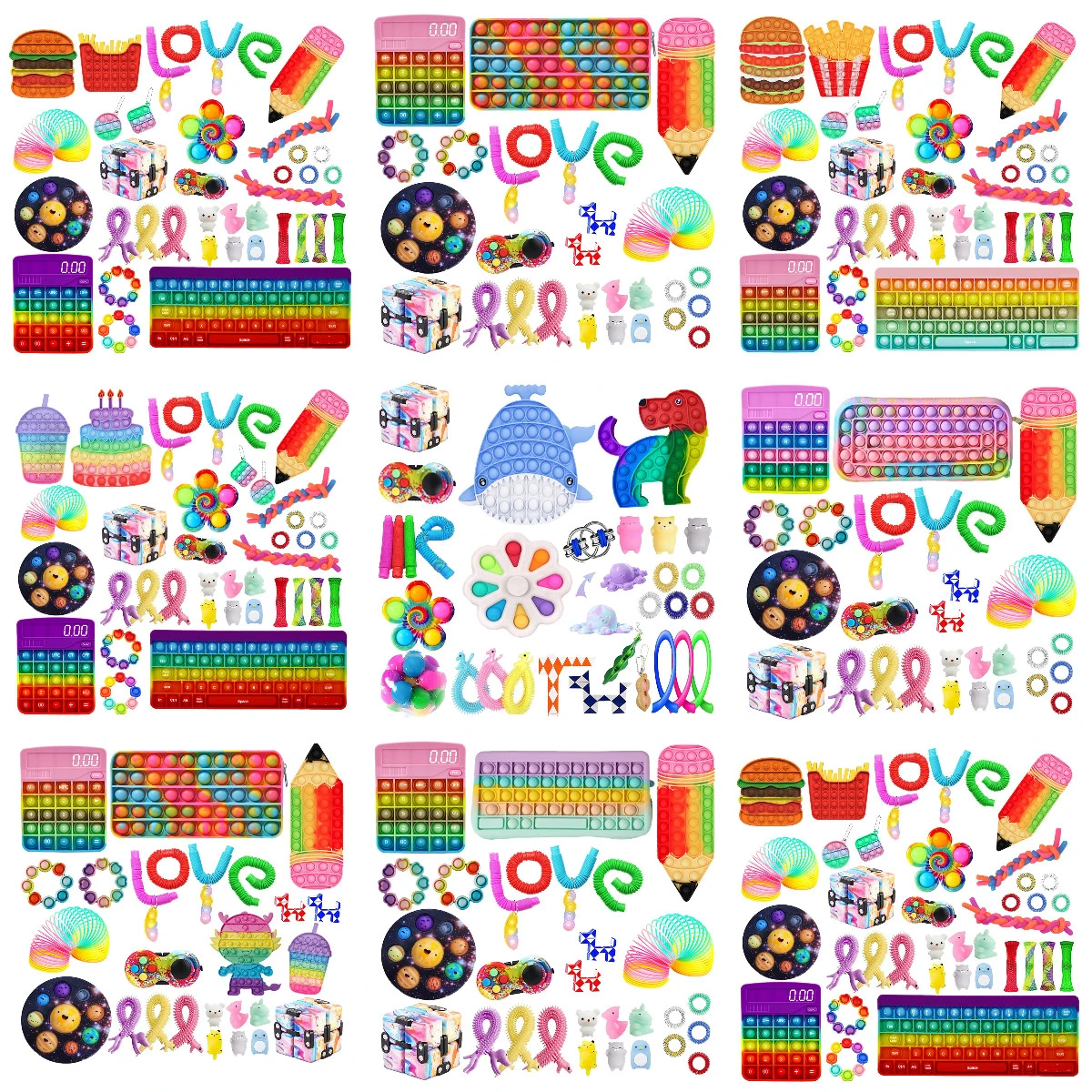 New 100 DesignS Fidget Toy Set Box Sensory Fidget Toys Pack for Kids