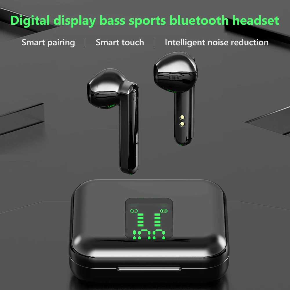 TWS Hifi Stereo Bluetooth Headset Wireless Earphone LED Display Bluetooth 5 0 Sport Headset Bass with Charging Case And HD Mic