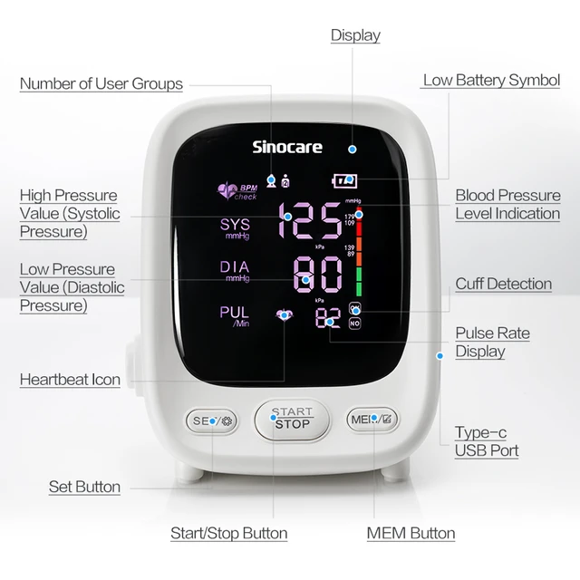 Sinocare Blood Pressure Monitor Tensiometer Upper Arm Automatic Digital