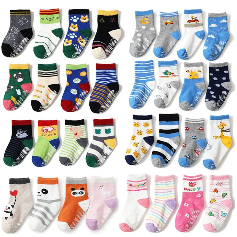 Low-Cut Sock Non-Slip Baby-s Girls Cotton Boat Floor with Rubber-Grips Four-Season 12-Pairs/Lot