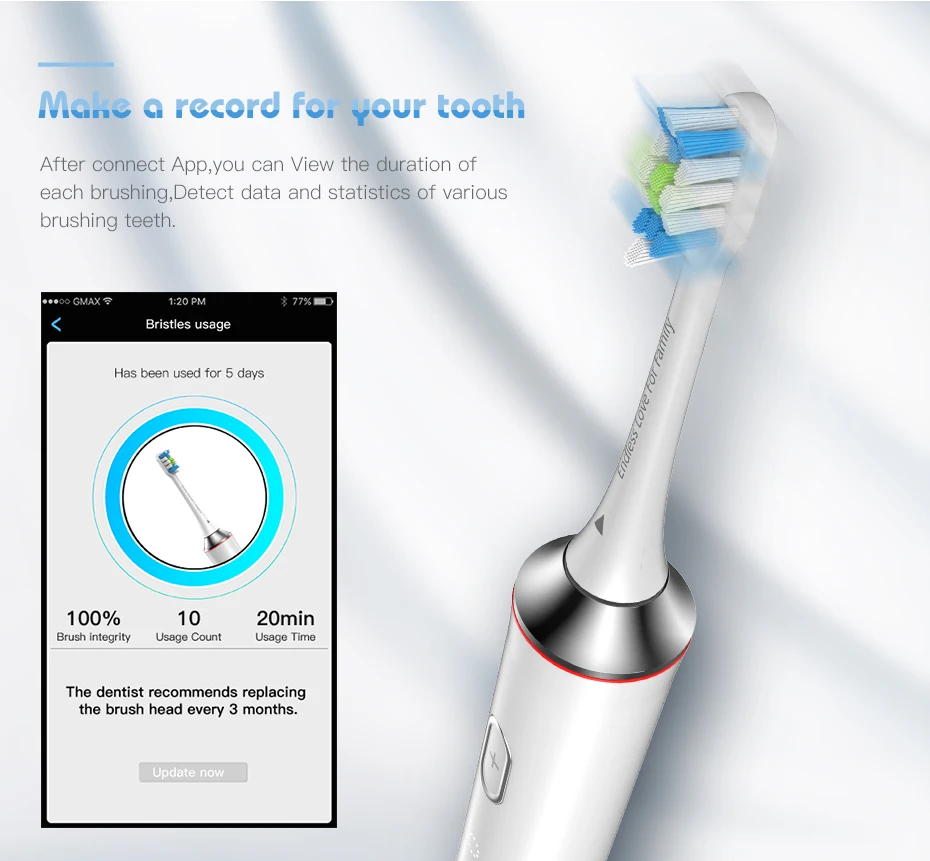 Electric Toothbrush Rechargeable Smart Bluetooth Brush Connectivity Waterproof Wireless Sonic Toothbrush Sanitizer
