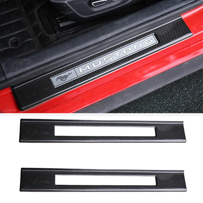 Fit Ford Mustang Carbon Fiber Car Door Sills Scuff Pedal Cover Car Door frame Protector Scratch for Mustang Accessories2015-2020