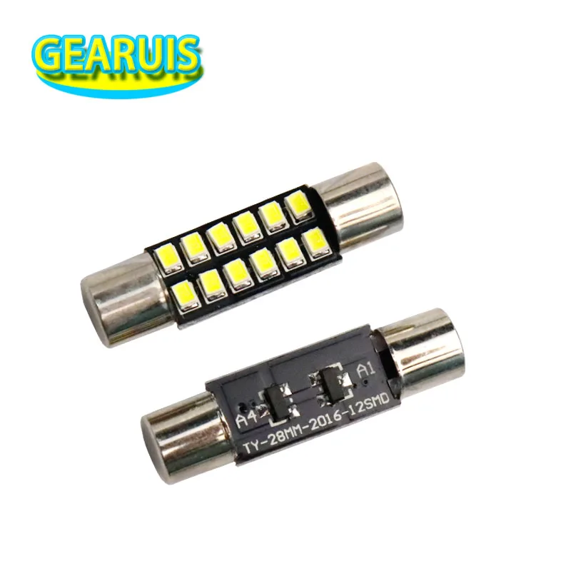 

10pcs AC 12V T6 Festoon Dome T6.3 28mm 31mm 12 SMD 2016 LED Light Bulb Car Vanity Mirror Lights Sun Visor Fuse Light White 12V