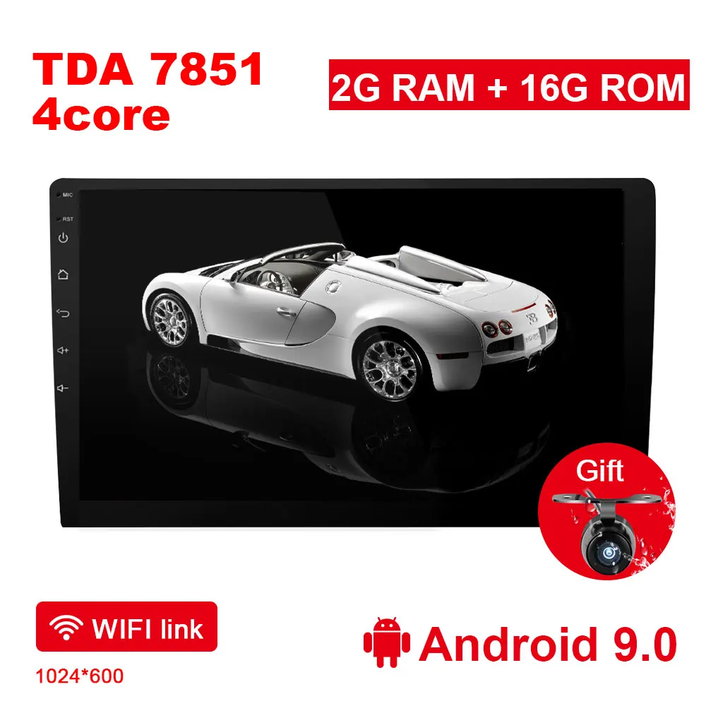 Eunavi 10,1 ''2 din TDA7851 четырехъядерный Android 9,1 Универсальный Автомобильный Радио gps навигация емкостный экран стерео BT wifi 3g swc - Цвет: 2G 16G Android 9.0