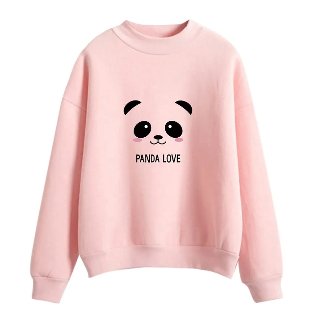 JAYCOSIN Trend Women Panda Printed Sweatshirt Casual Simple Long Sleeve Comfortable Soft Solid Color Cute Blouse Pullover Tops