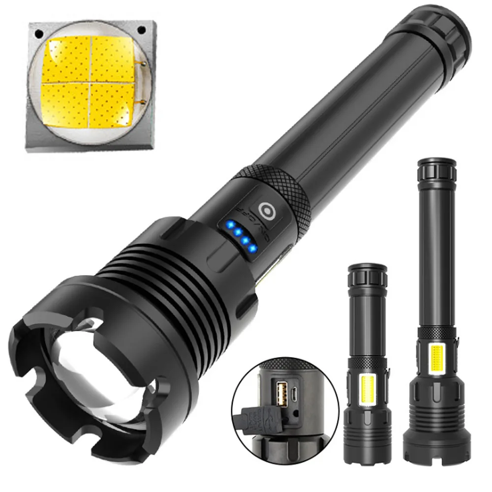 

50W P90 COB LED Searchlight Zoom Hunting Flashlight Torch 18650 26650 Work Light Spotlight Red Flashing Camping Emergency Light