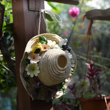 

Garden Decoration Bird House Nest Straw Hat Hanging Courtyard Outdoor