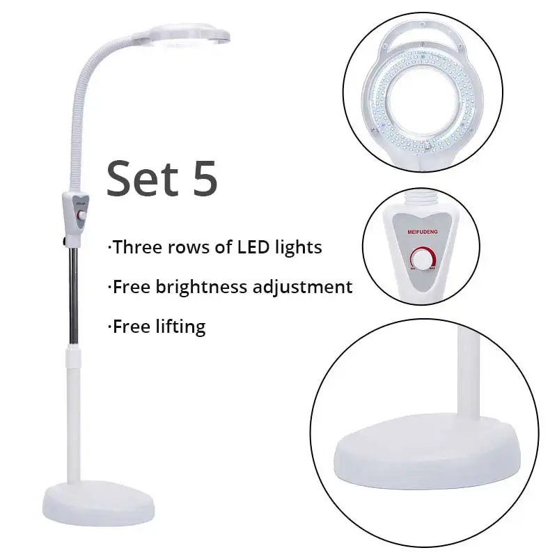 Set 5 220V 3X Circline светодиодный светильник увеличительное Стекло холодной вытертые штаны Управление пол бестеневые лампа лупа для Красота для салонов ногтей и тату - Цвет: Set 5